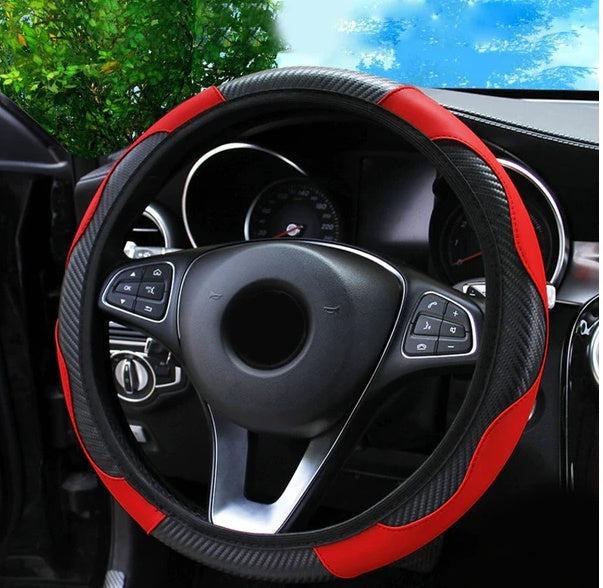 Carbon Fiber & Leather Steering Wheel Cover