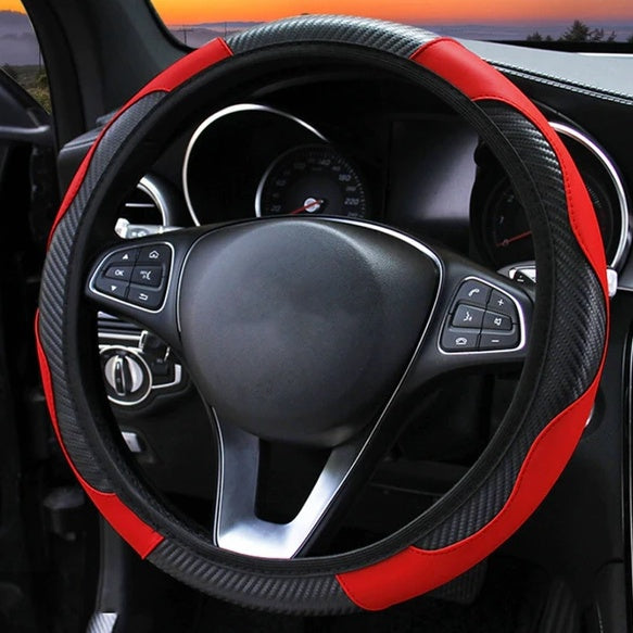 Carbon Fiber & Leather Steering Wheel Cover