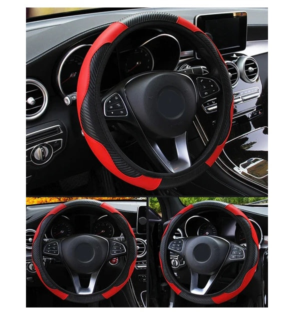Carbon Fiber & Leather Steering Wheel Cover